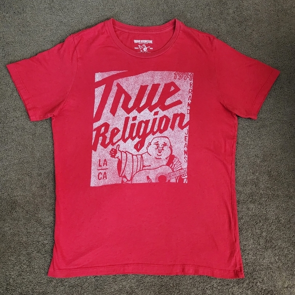 VINTAGE Red True Religion Logo Tee, Men's Large - Picture 2 of 8